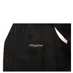 Black Striped Wool Silk Dress Vest Gilet