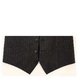 Black Striped Wool Silk Dress Vest Gilet