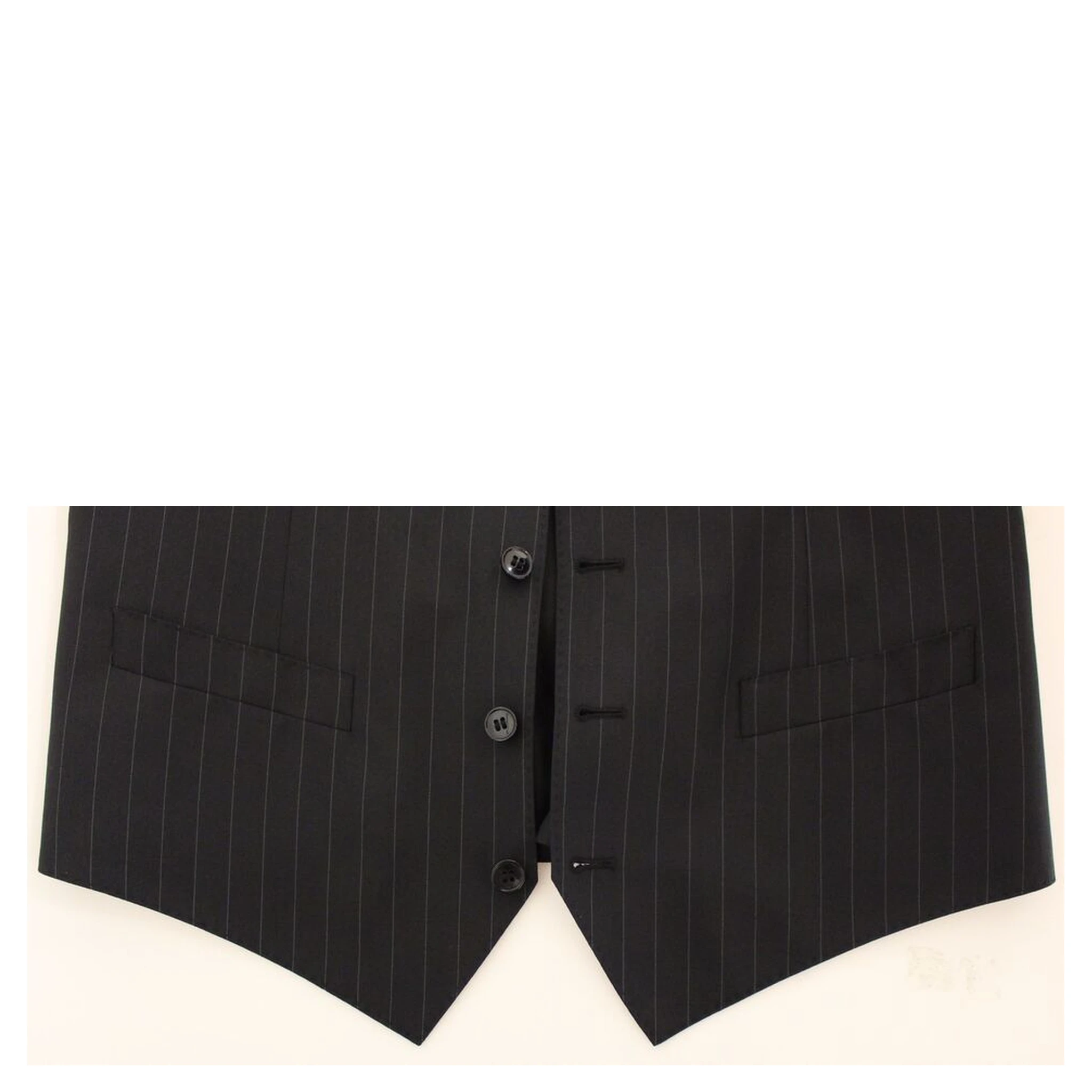 Black Striped Wool Silk Dress Vest Gilet