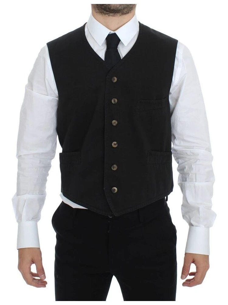 Black Cotton Blend Dress Vest Gilet