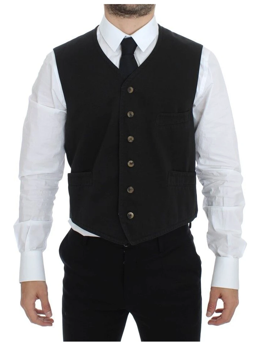Black Cotton Blend Dress Vest Gilet