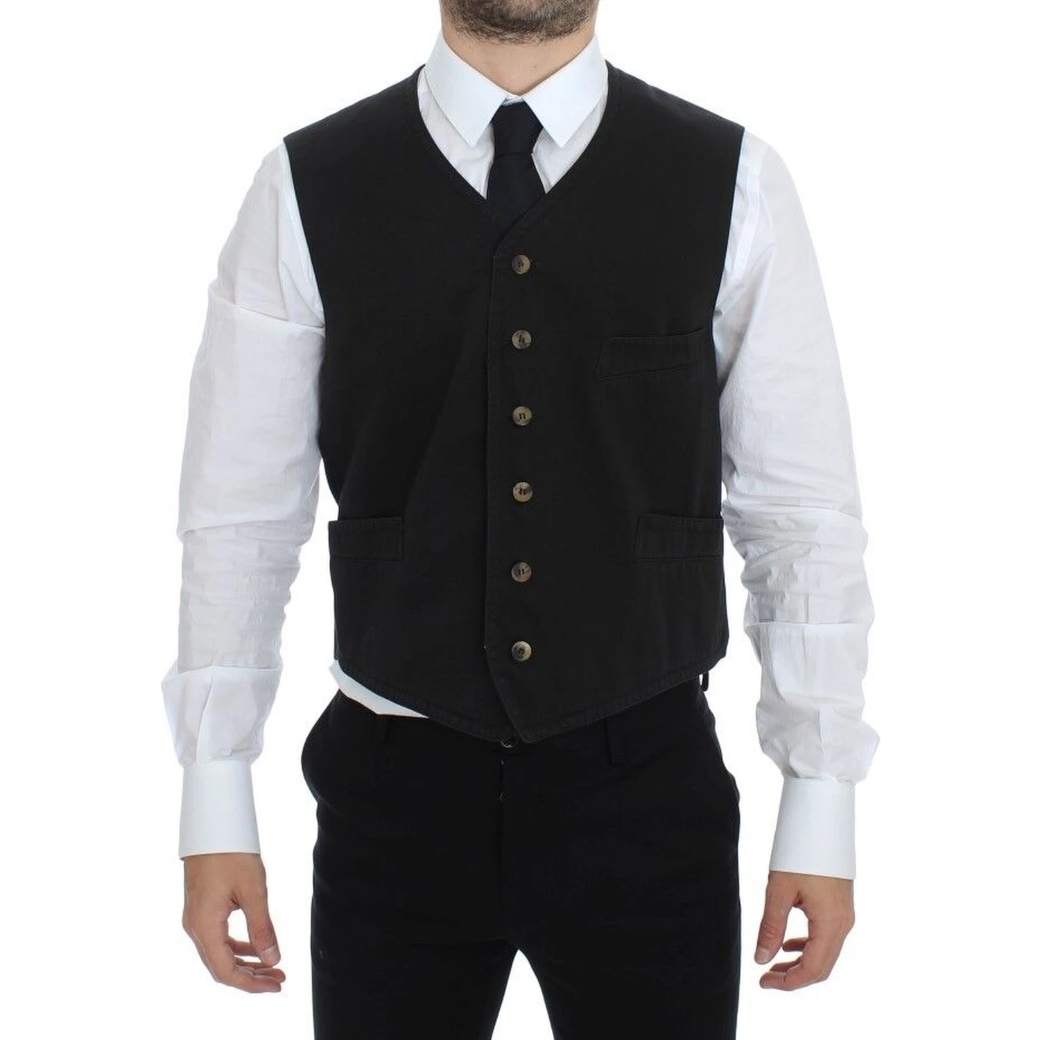 Black Cotton Blend Dress Vest Gilet