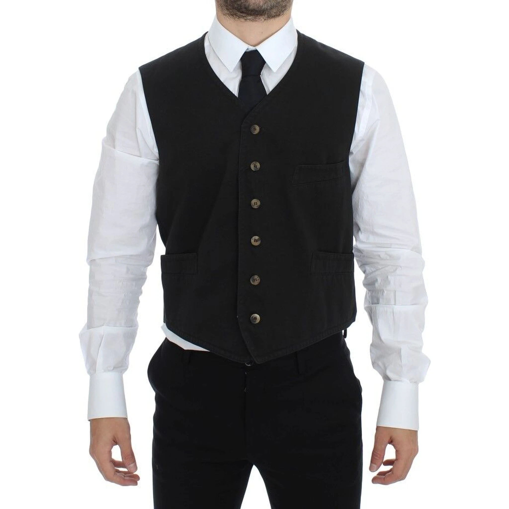 Black Cotton Blend Dress Vest Gilet