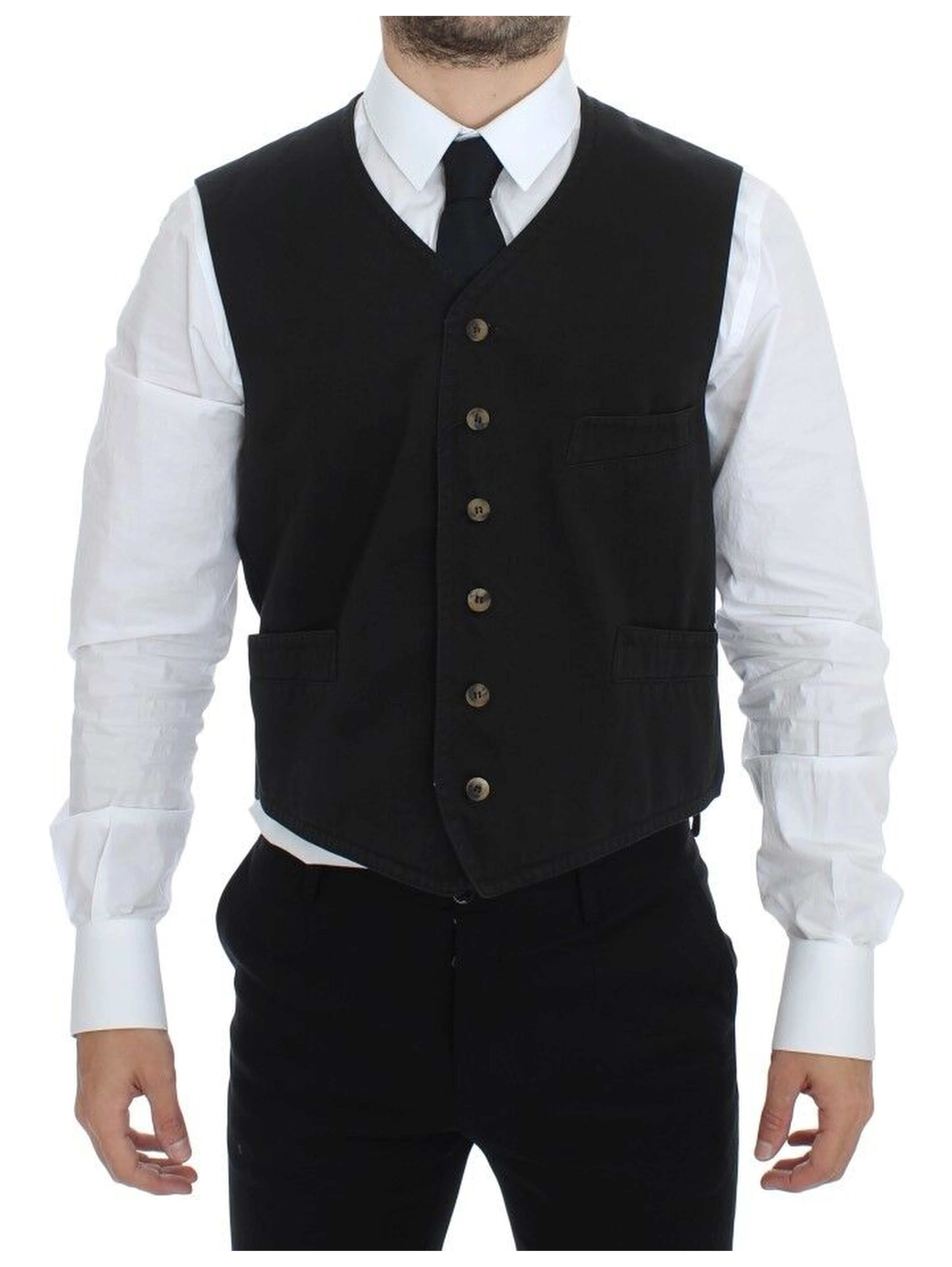 Black Cotton Blend Dress Vest Gilet