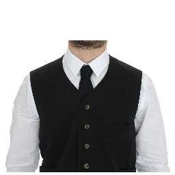 Black Cotton Blend Dress Vest Gilet