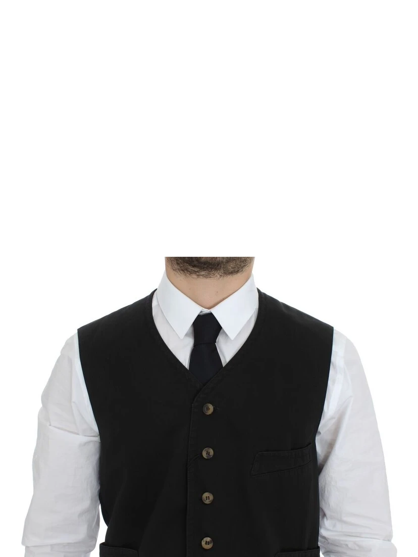 Black Cotton Blend Dress Vest Gilet