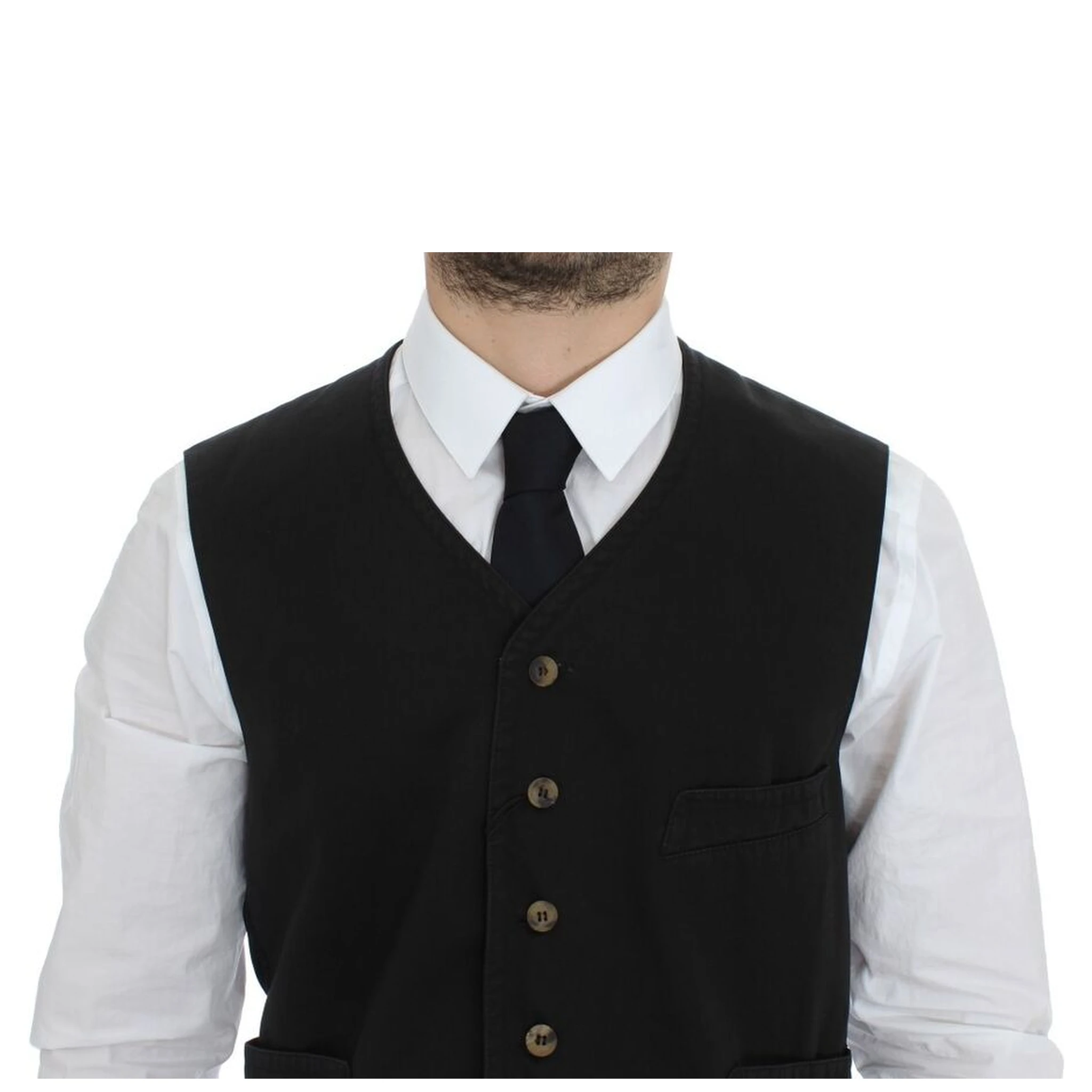 Black Cotton Blend Dress Vest Gilet
