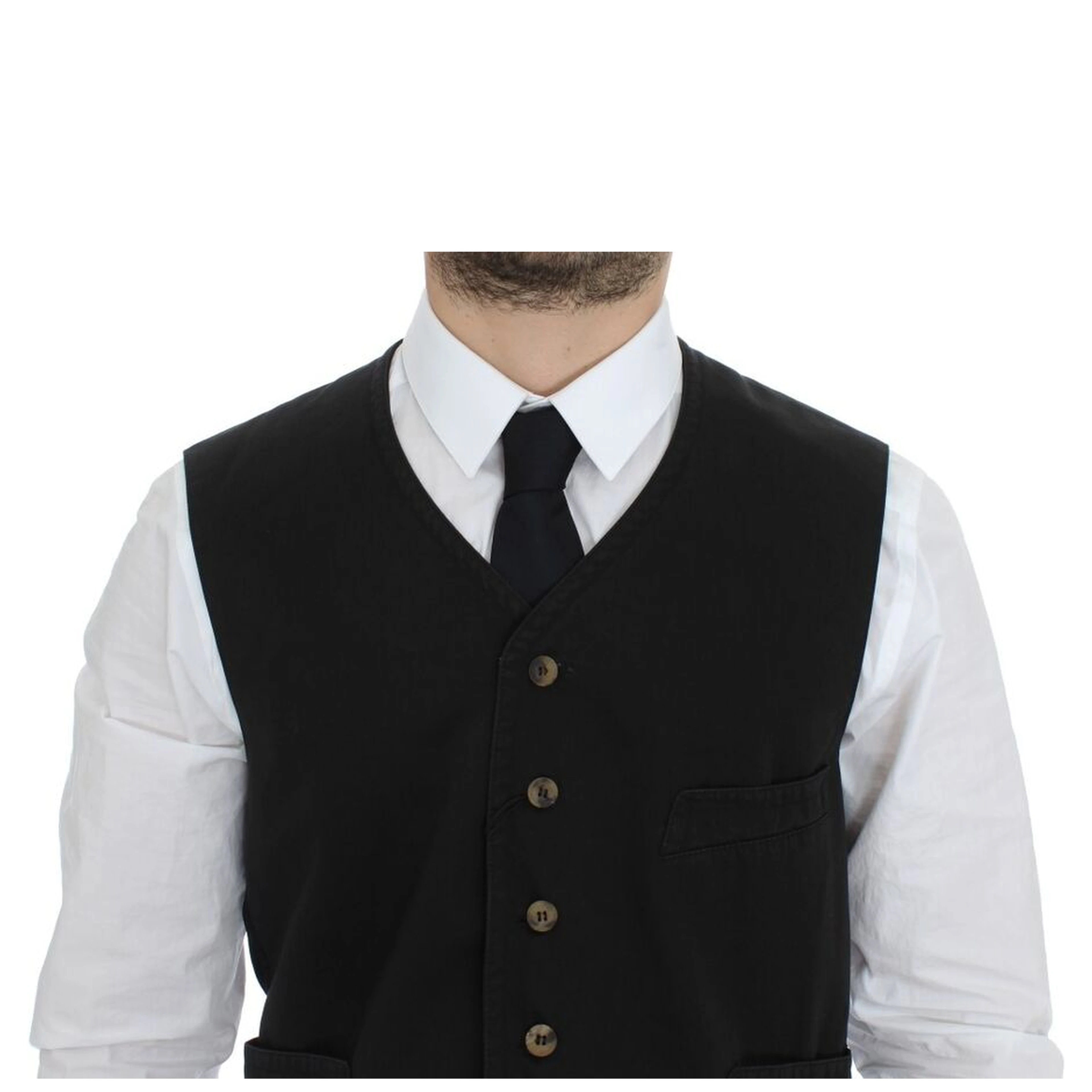 Black Cotton Blend Dress Vest Gilet