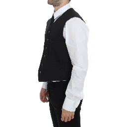 Black Cotton Blend Dress Vest Gilet