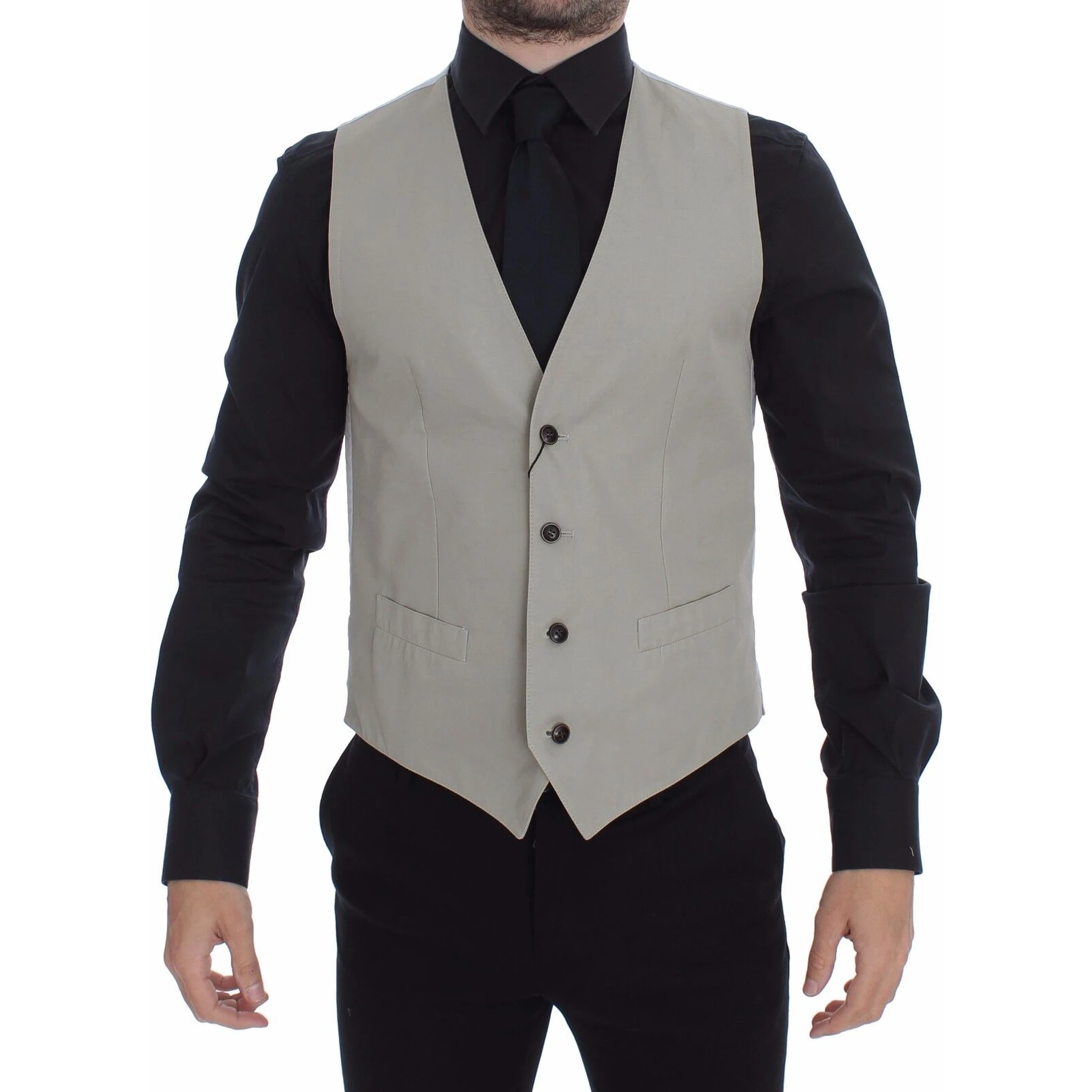 Beige Silk Blend Dress Formal Vest Gilet