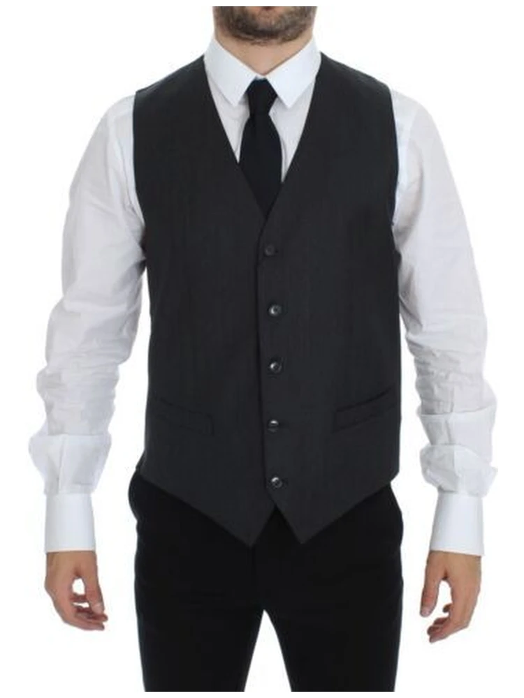 Gray Wool Formal Dress Vest Gilet Weste