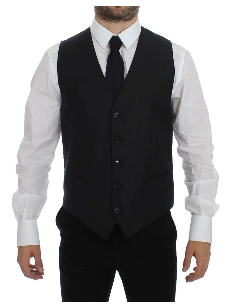 Gray Wool Silk Dress Vest Gilet Weste