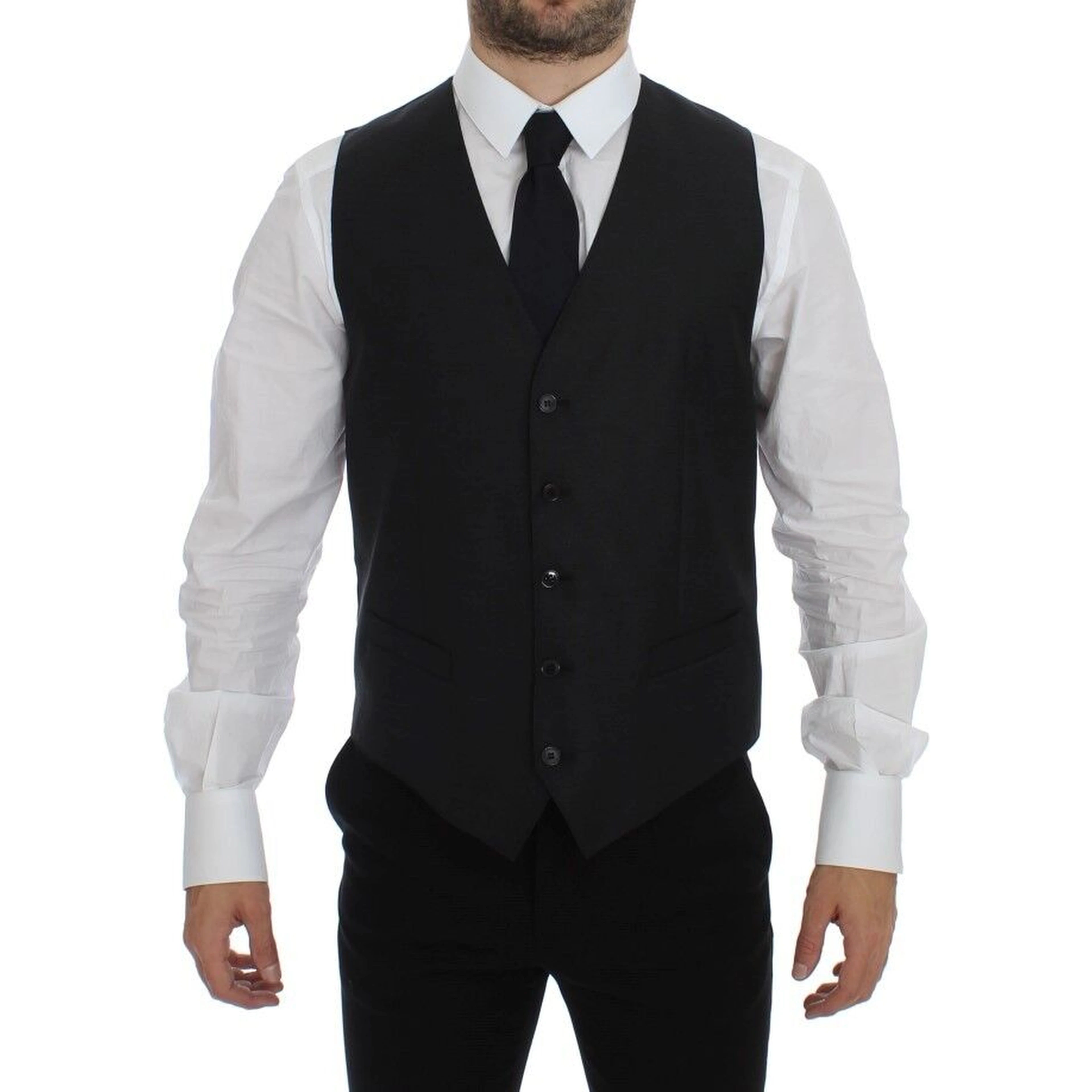 Gray Wool Silk Dress Vest Gilet Weste