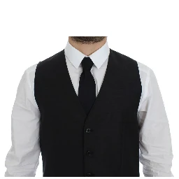 Gray Wool Silk Dress Vest Gilet Weste