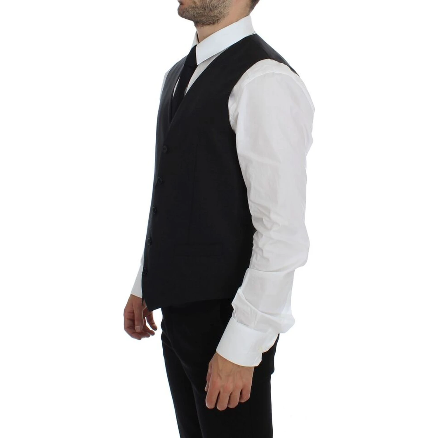 Gray Wool Silk Dress Vest Gilet Weste