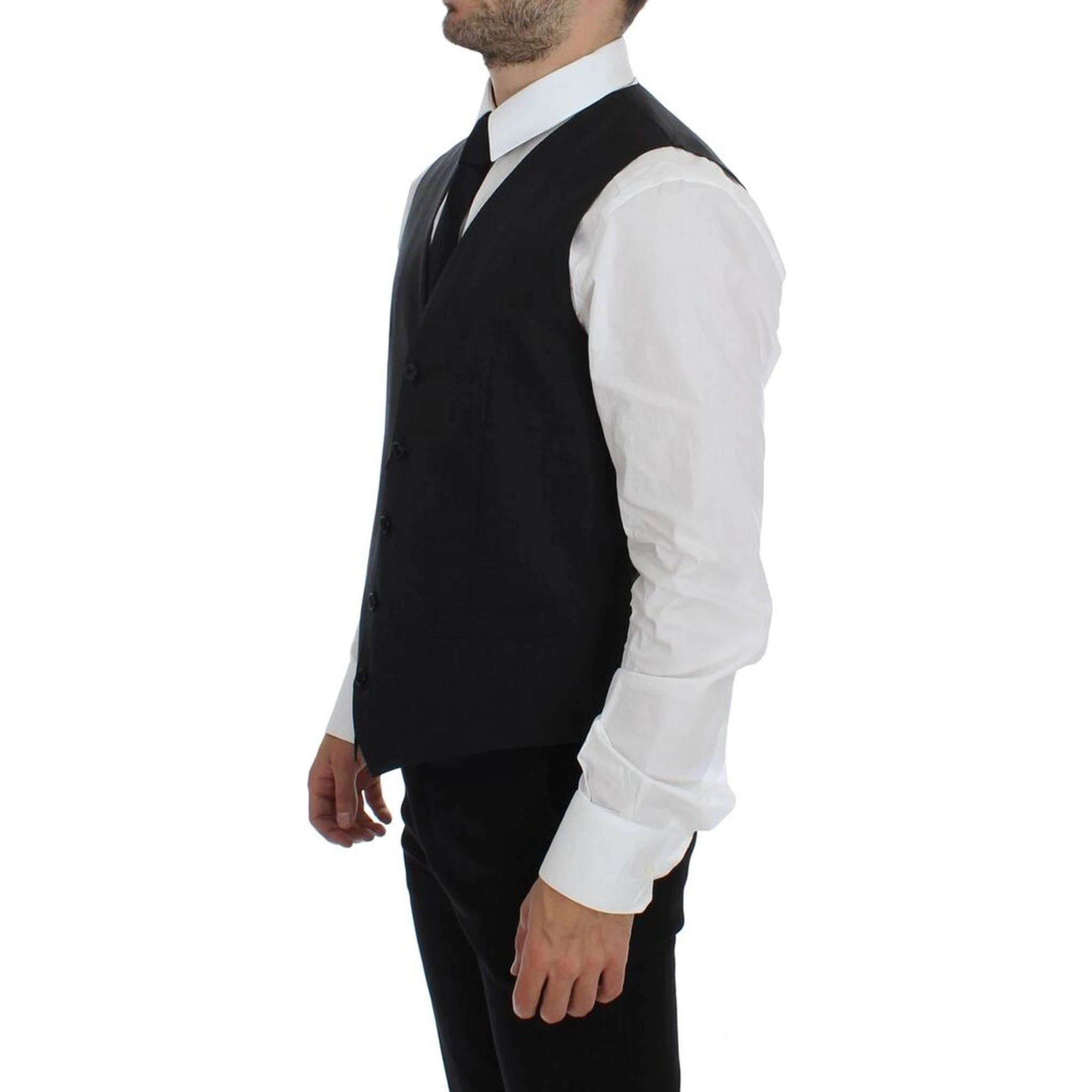 Gray Wool Silk Dress Vest Gilet Weste