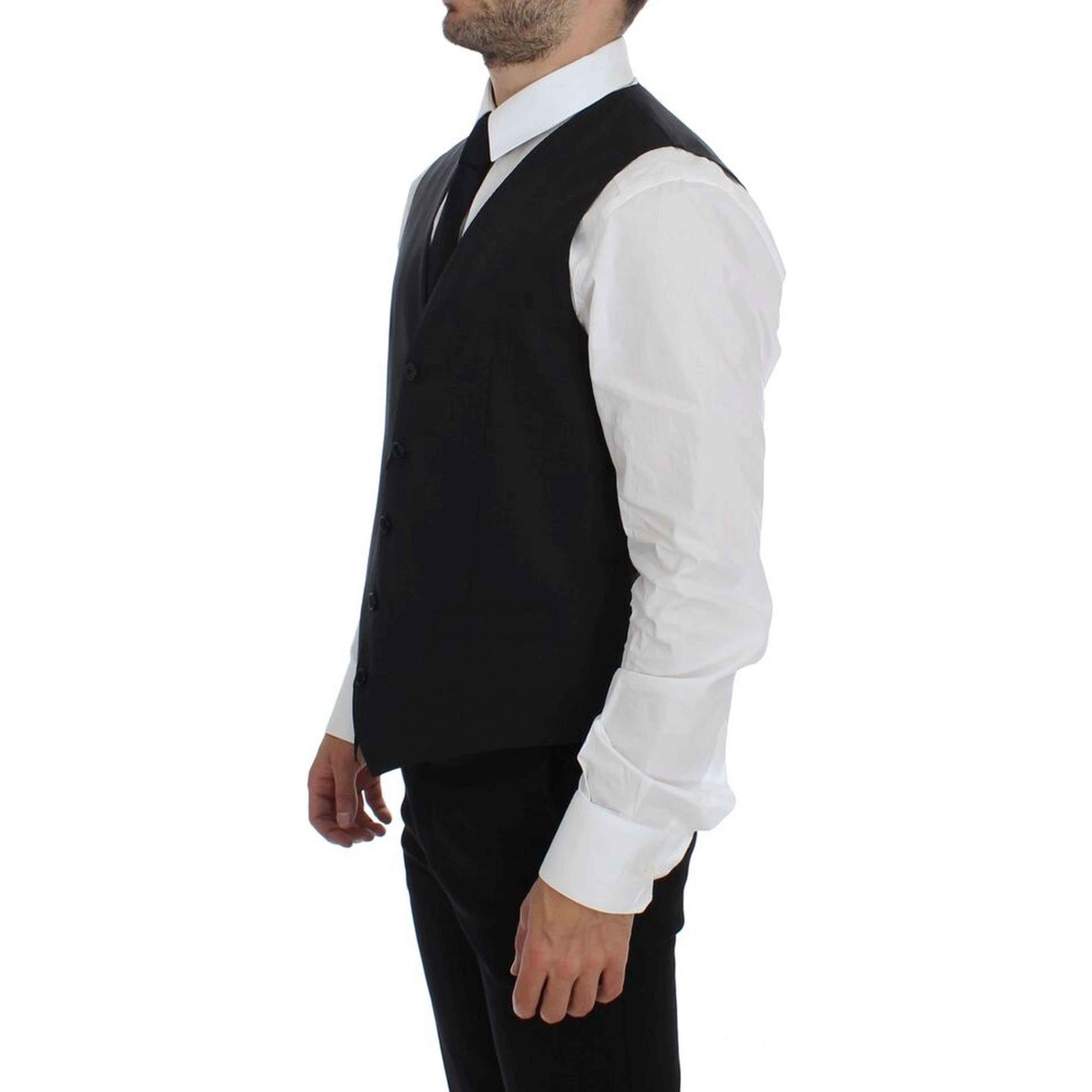 Gray Wool Silk Dress Vest Gilet Weste