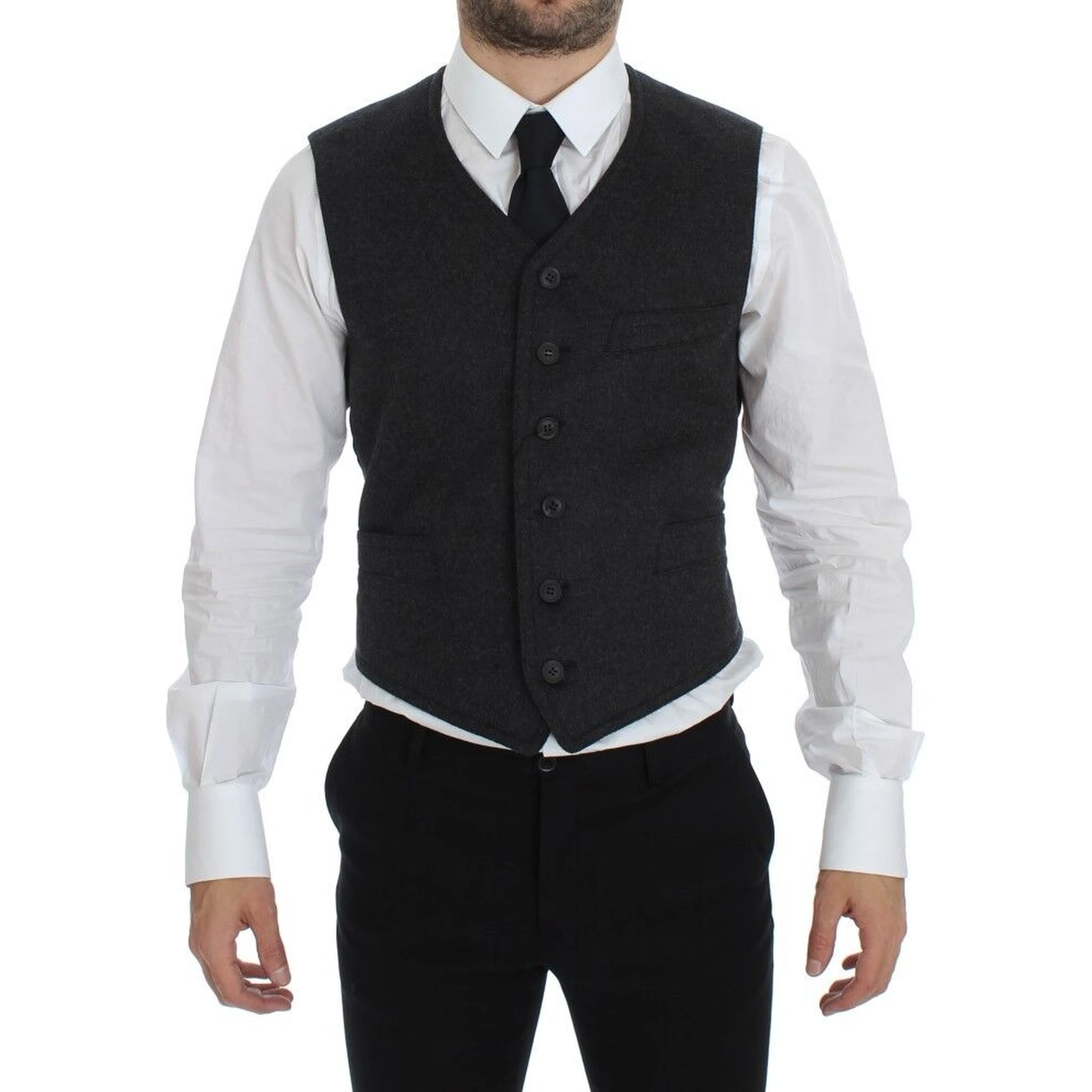 Gray Wool Blend Vest Gilet Weste