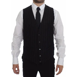 Black Striped Wool Logo Vest Gilet Weste