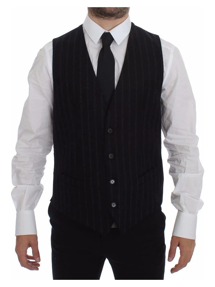 Black Striped Wool Logo Vest Gilet Weste