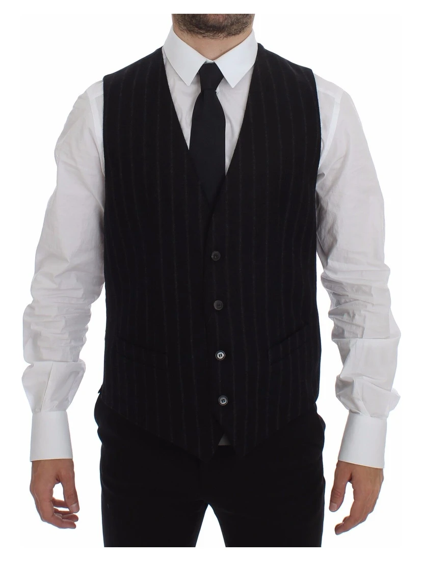 Black Striped Wool Logo Vest Gilet Weste