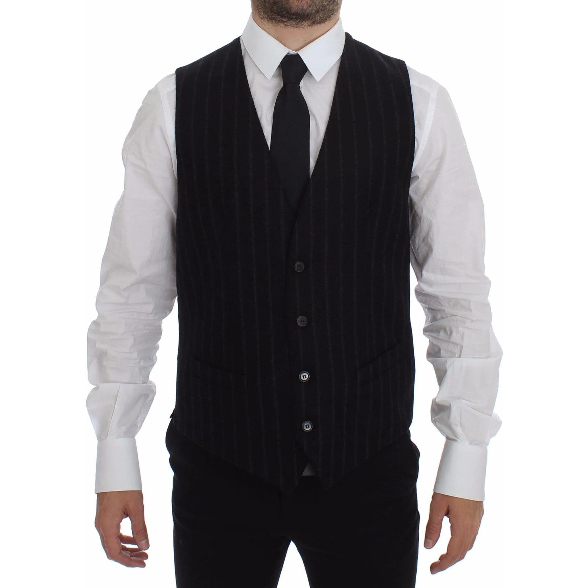Black Striped Wool Logo Vest Gilet Weste