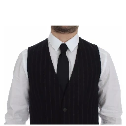 Black Striped Wool Logo Vest Gilet Weste