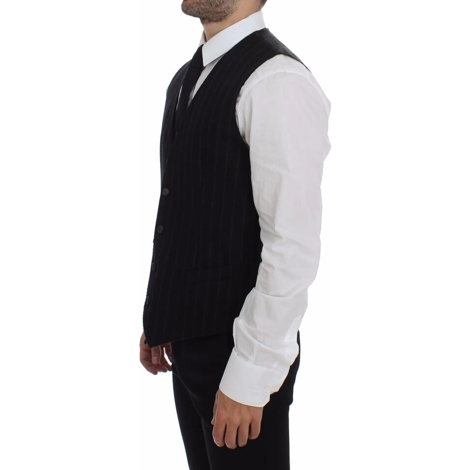 Black Striped Wool Logo Vest Gilet Weste