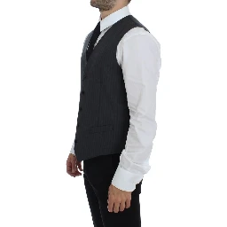 Black Striped Wool Single Breasted Vest