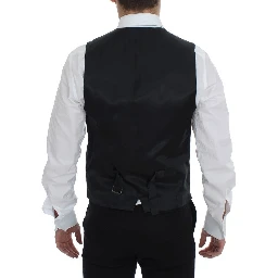 Black Striped Wool Single Breasted Vest
