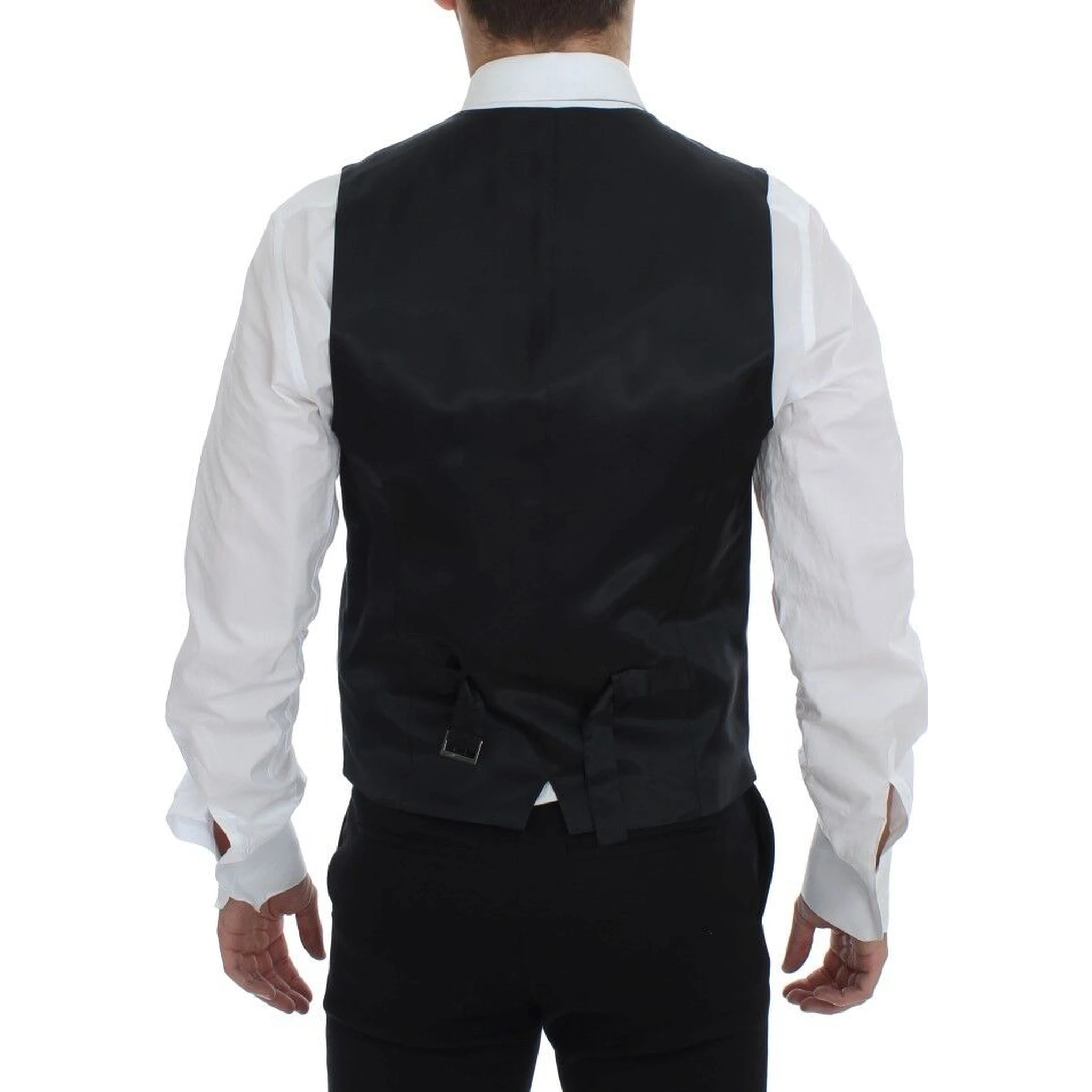 Black Striped Wool Single Breasted Vest