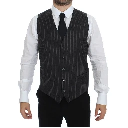 Gray Striped Wool Single Breasted Vest