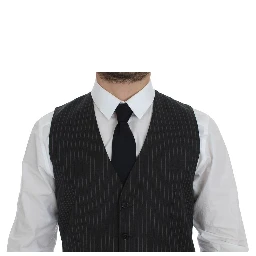 Gray Striped Wool Single Breasted Vest