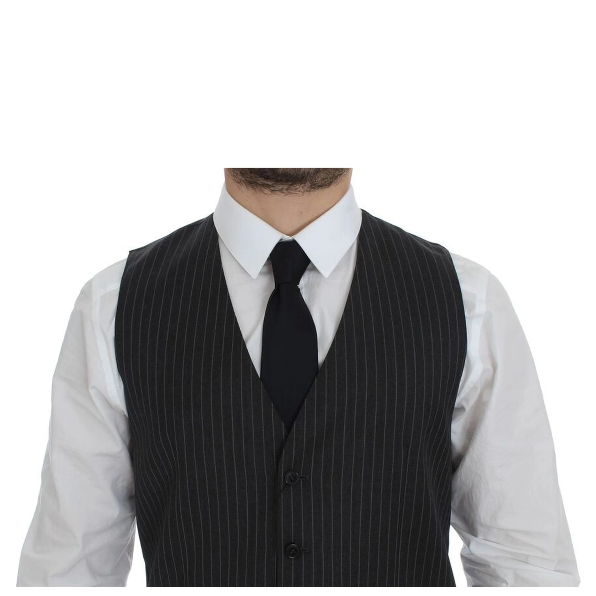 Gray Striped Wool Single Breasted Vest
