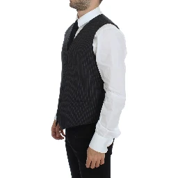 Gray Striped Wool Single Breasted Vest