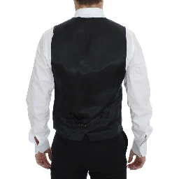Gray Striped Wool Single Breasted Vest