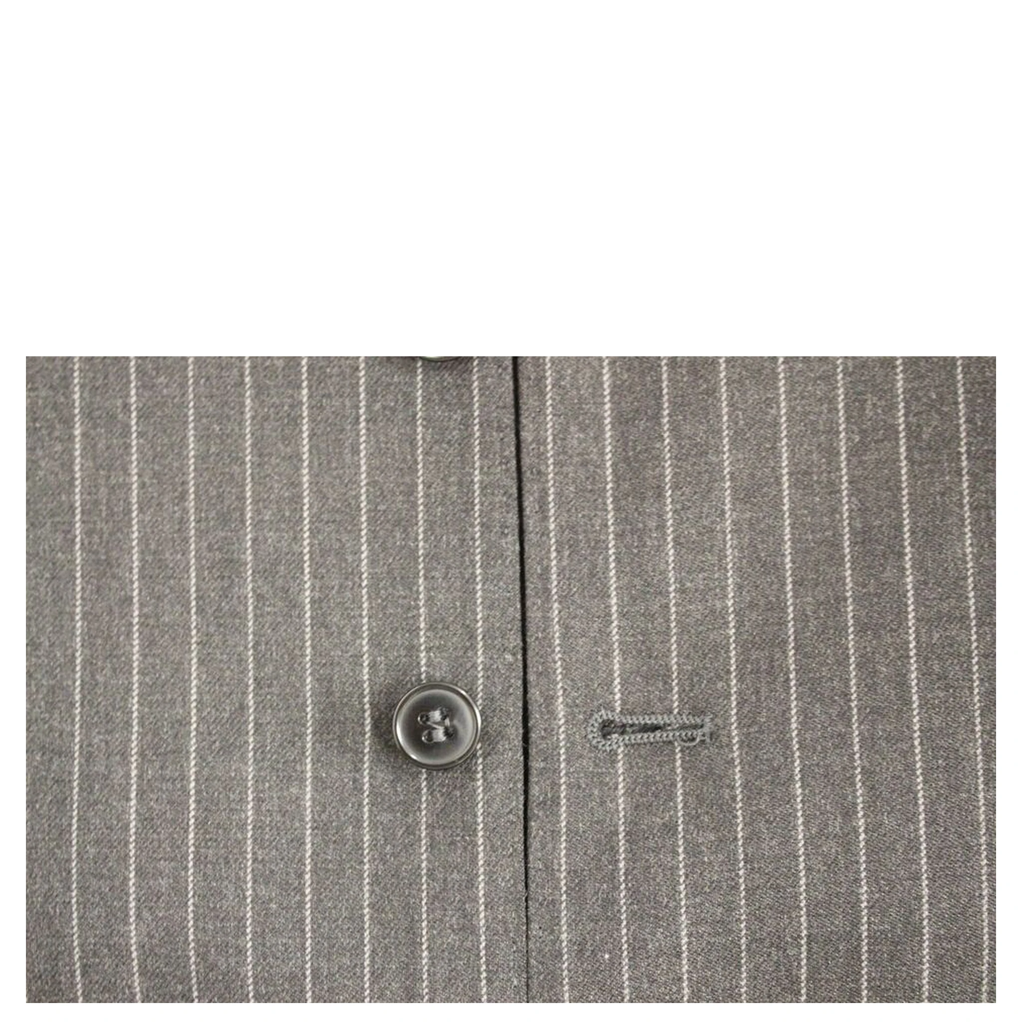 Gray Striped Wool Single Breasted Vest