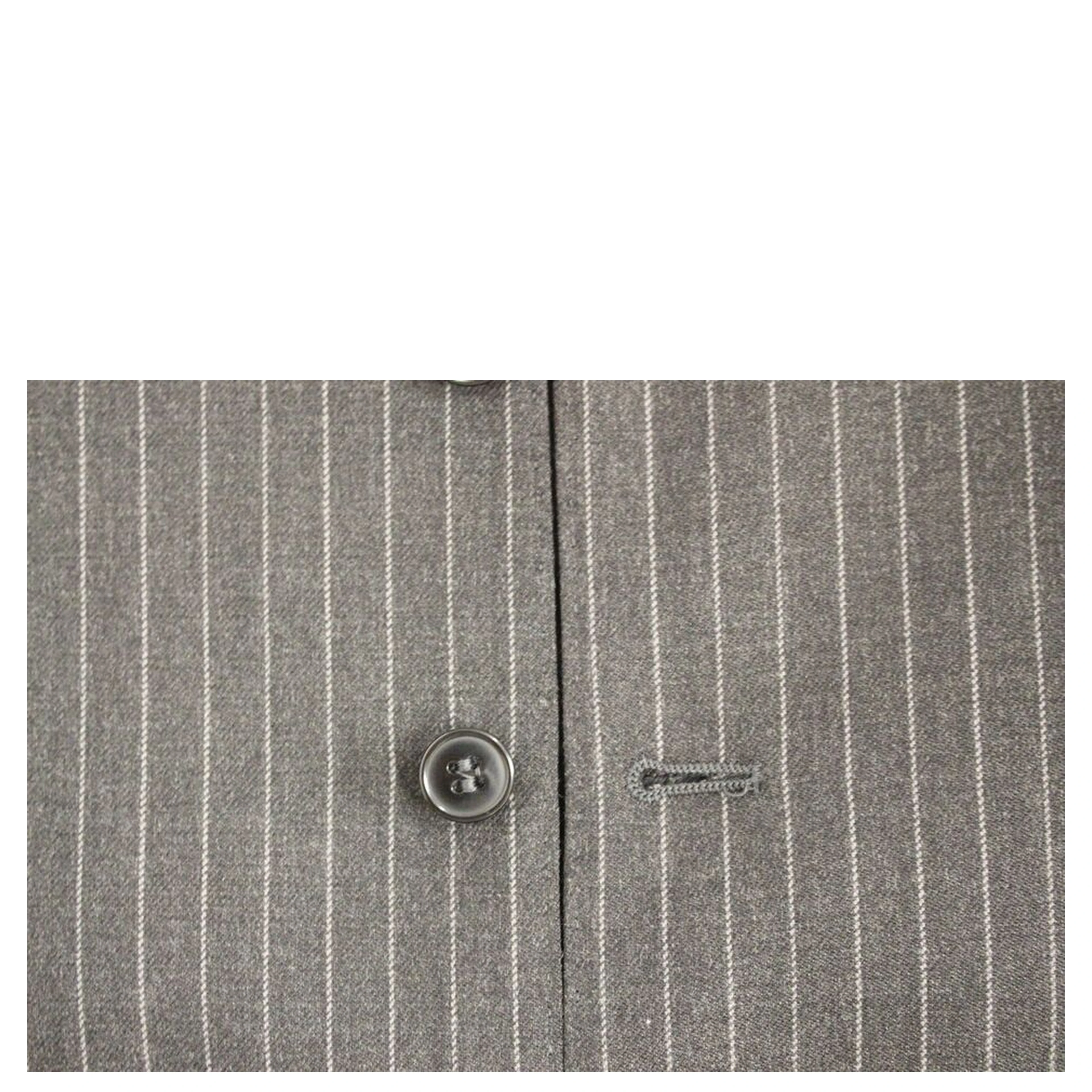 Gray Striped Wool Single Breasted Vest
