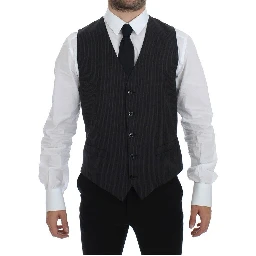 Gray Striped Wool Single Breasted Vest