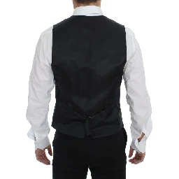 Gray Striped Wool Single Breasted Vest