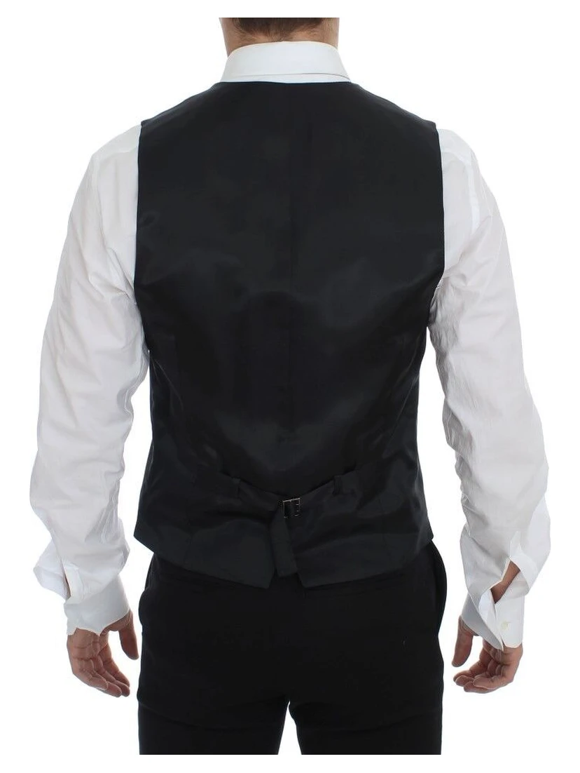 Gray Striped Wool Single Breasted Vest