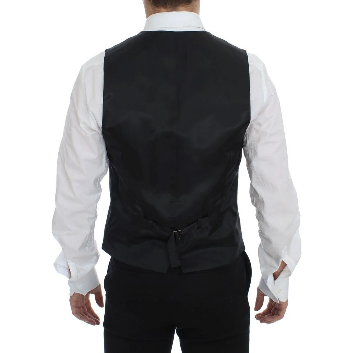 Gray Striped Wool Single Breasted Vest
