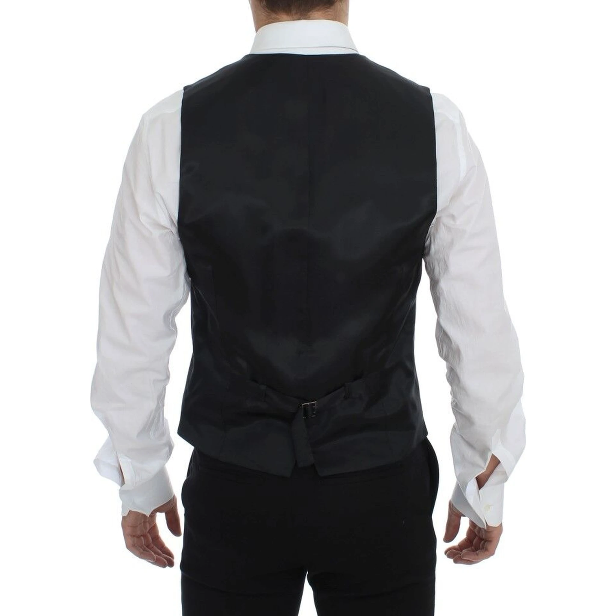 Gray Striped Wool Single Breasted Vest