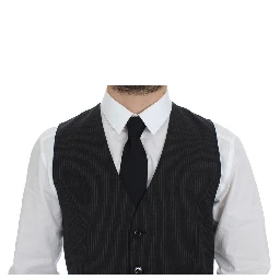 Gray Striped Wool Single Breasted Vest
