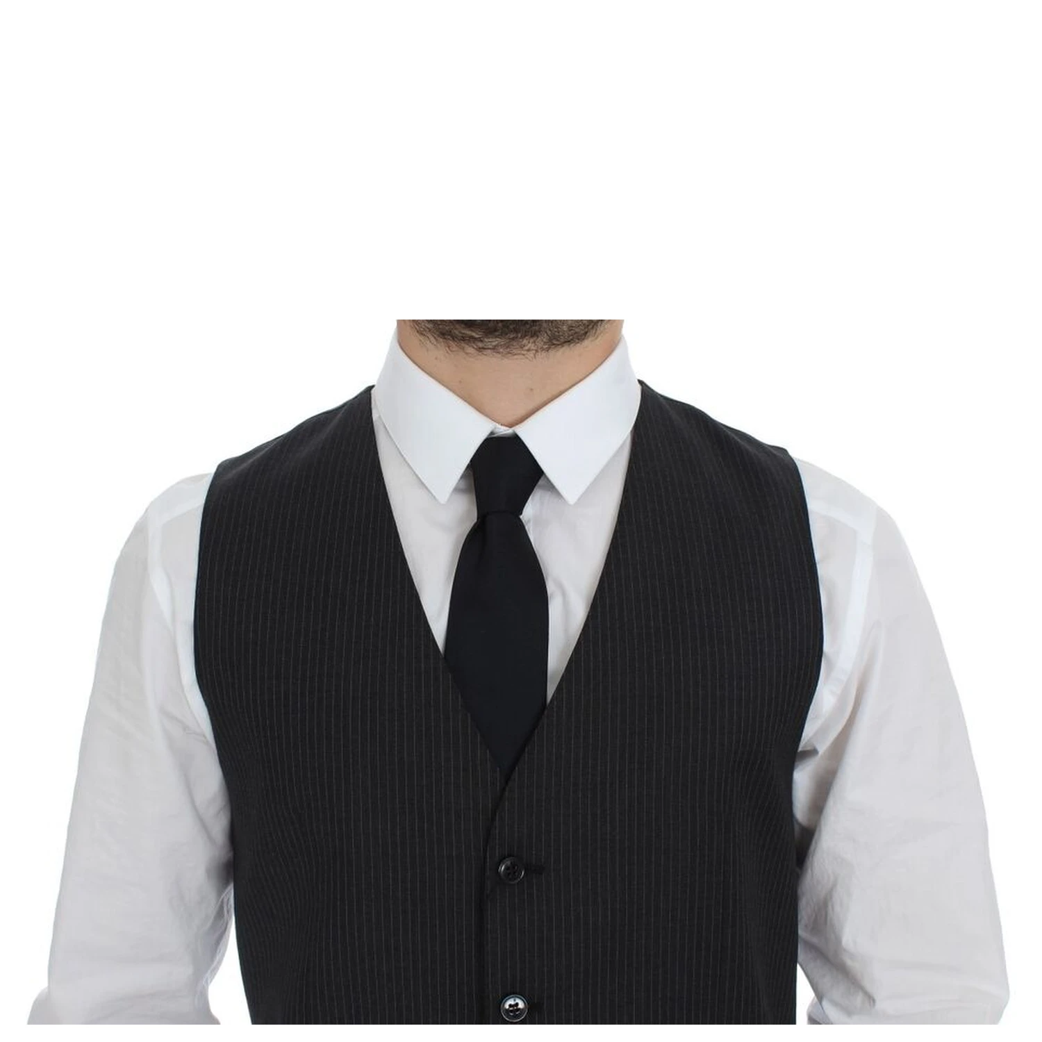 Gray Striped Wool Single Breasted Vest
