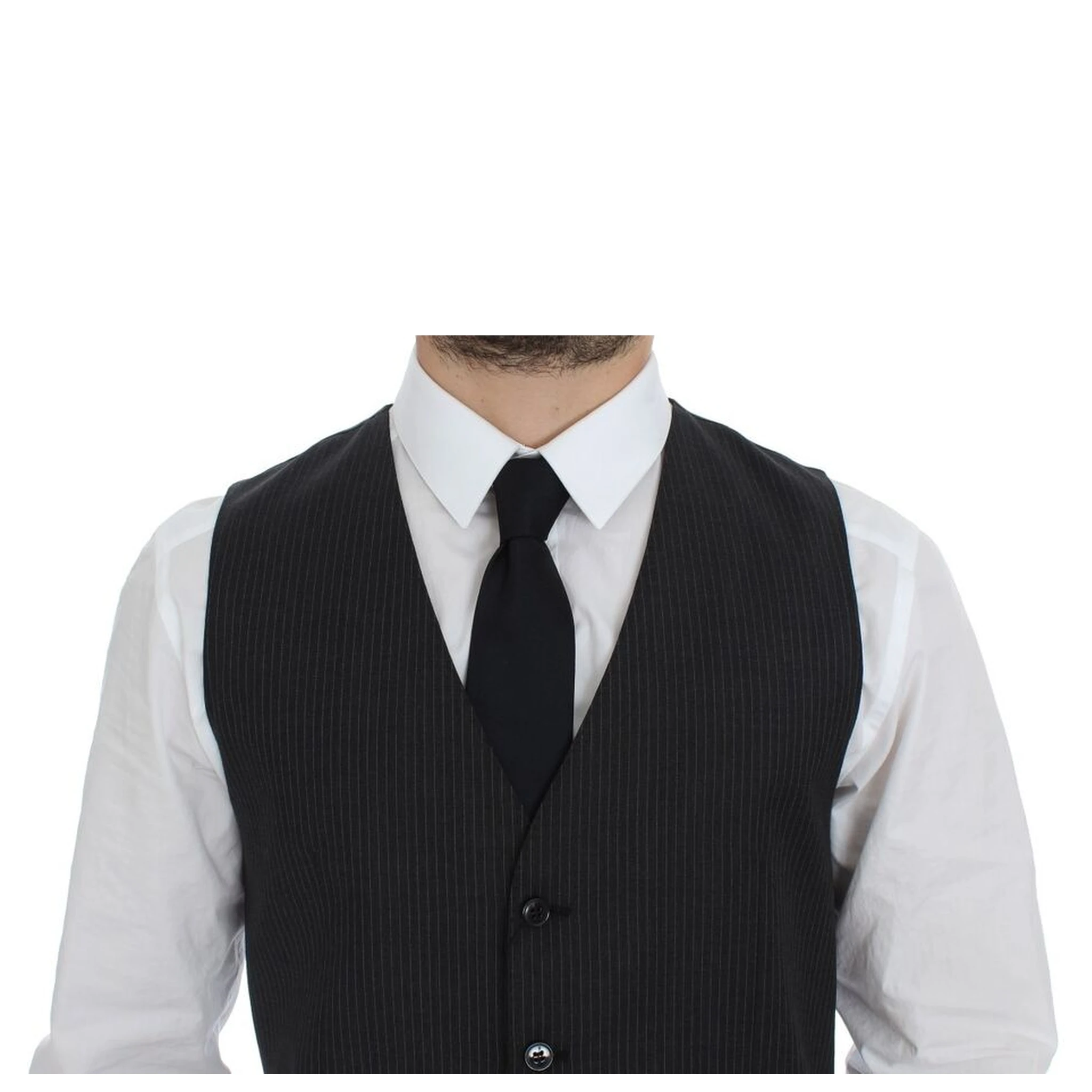 Gray Striped Wool Single Breasted Vest