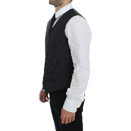 Gray Striped Wool Single Breasted Vest