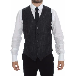 Gray Striped Wool Logo Vest Gilet Weste