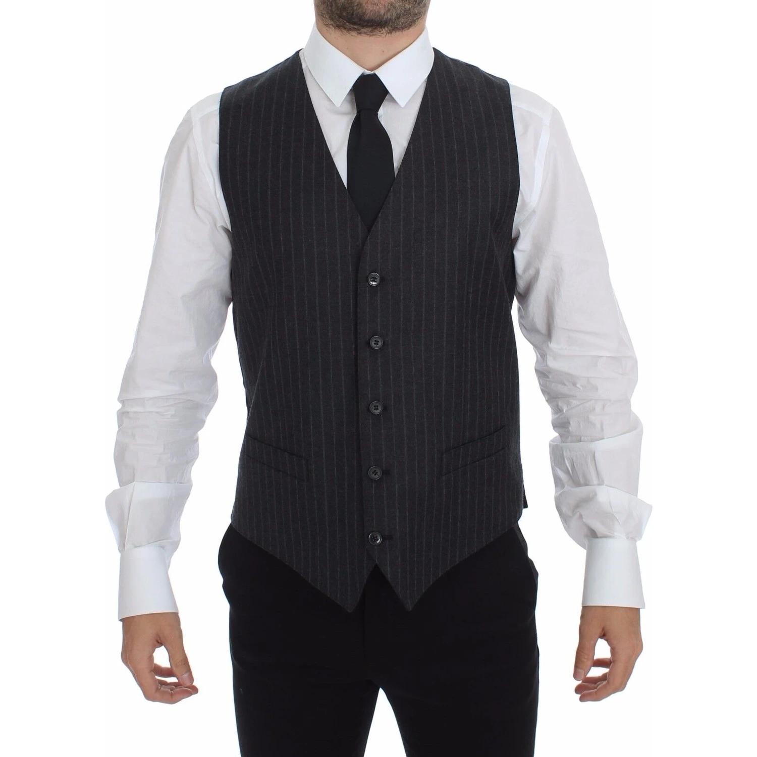 Gray Striped Wool Logo Vest Gilet Weste