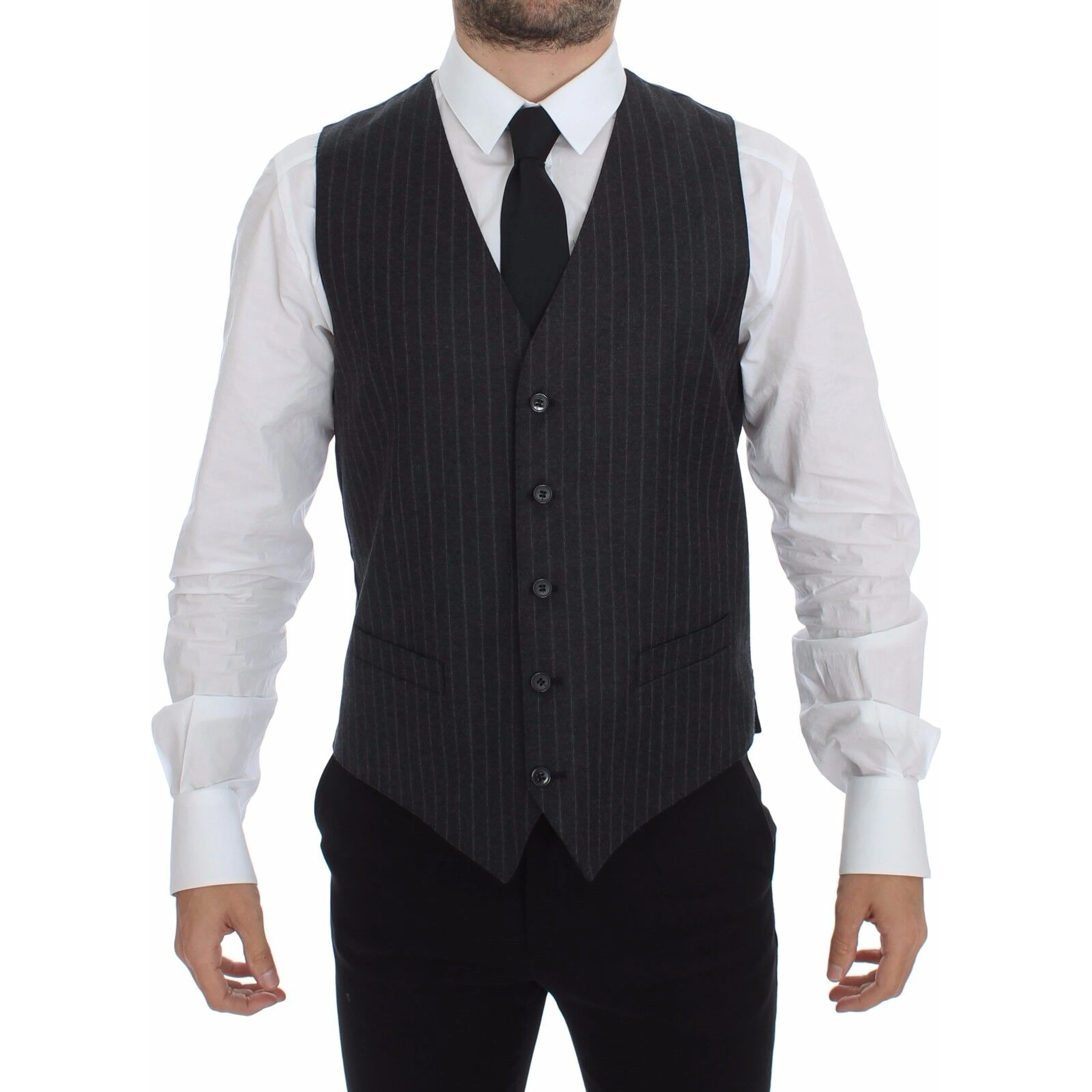Gray Striped Wool Logo Vest Gilet Weste